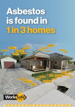 Thumbnail image of a poster that points out areas in, on and around a home that may contain asbestos.